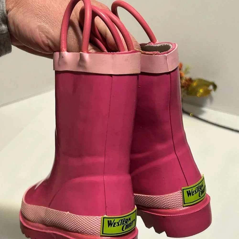 Western Chief Shiny Pink Kids Rain Boots